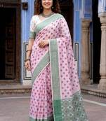 pink woven cotton saree with blouse