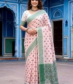 pink woven cotton saree with blouse