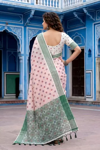 pink woven cotton saree with blouse