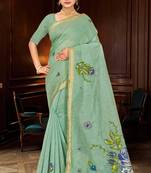 green woven cotton saree with blouse