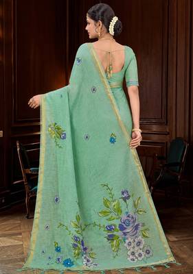 green woven cotton saree with blouse 4
