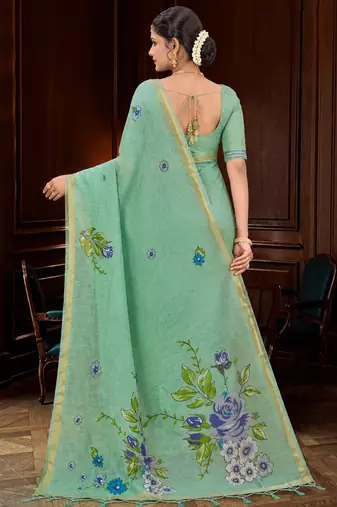 green woven cotton saree with blouse