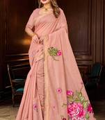 peach woven cotton saree with blouse