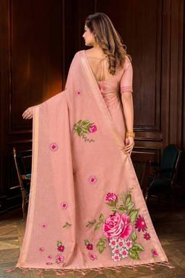 peach woven cotton saree with blouse 4