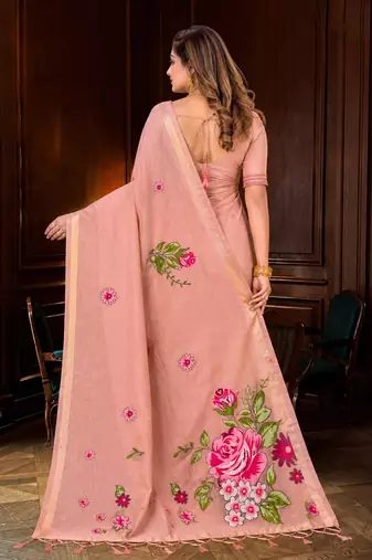 peach woven cotton saree with blouse