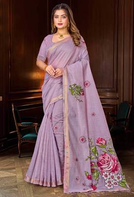 lavender woven cotton saree with blouse 1