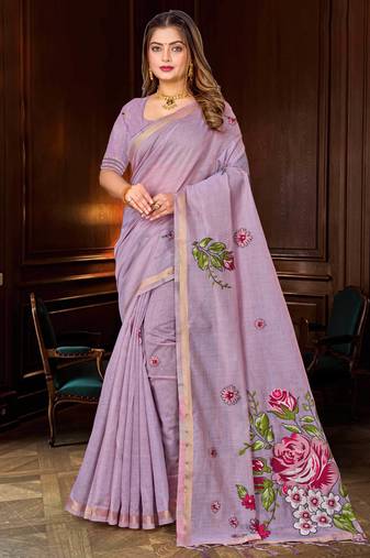 lavender woven cotton saree with blouse