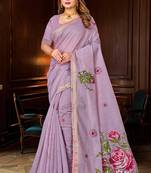 lavender woven cotton saree with blouse
