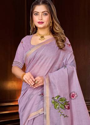 lavender woven cotton saree with blouse 2