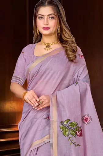 lavender woven cotton saree with blouse