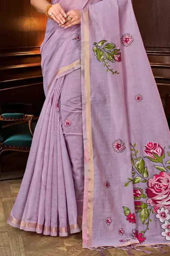 lavender woven cotton saree with blouse