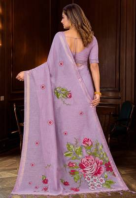 lavender woven cotton saree with blouse 4