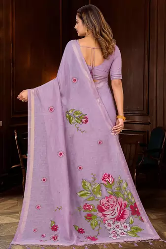 lavender woven cotton saree with blouse