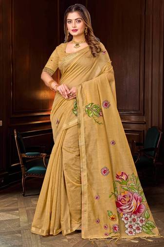 beige woven cotton saree with blouse
