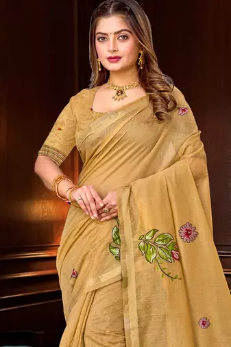 beige woven cotton saree with blouse