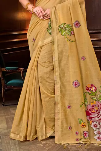 beige woven cotton saree with blouse