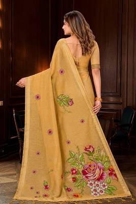 beige woven cotton saree with blouse 4