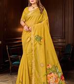 yellow woven cotton saree with blouse