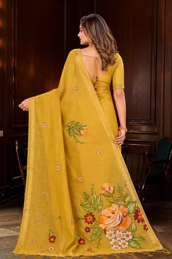 yellow woven cotton saree with blouse