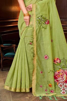 green woven cotton saree with blouse 3