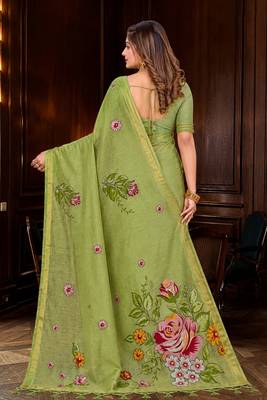 green woven cotton saree with blouse 4