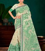 green woven cotton saree with blouse