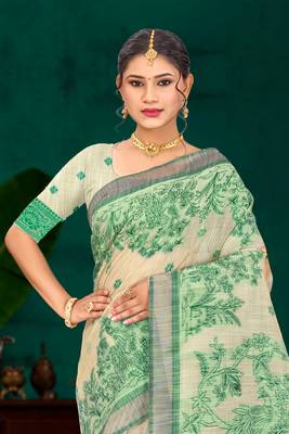 green woven cotton saree with blouse 2
