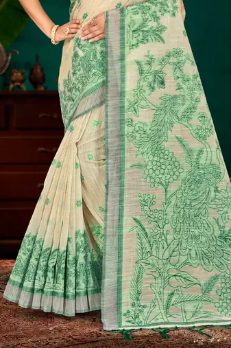 green woven cotton saree with blouse