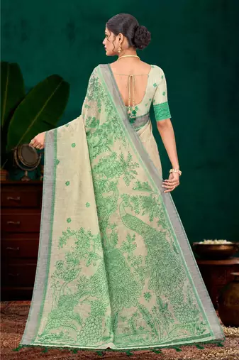 green woven cotton saree with blouse