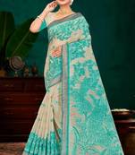 green woven cotton saree with blouse