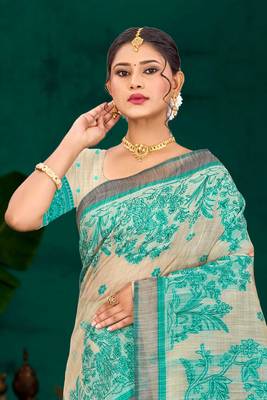 green woven cotton saree with blouse 2