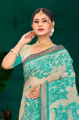 green woven cotton saree with blouse