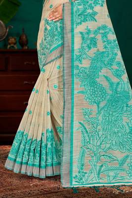 green woven cotton saree with blouse 3