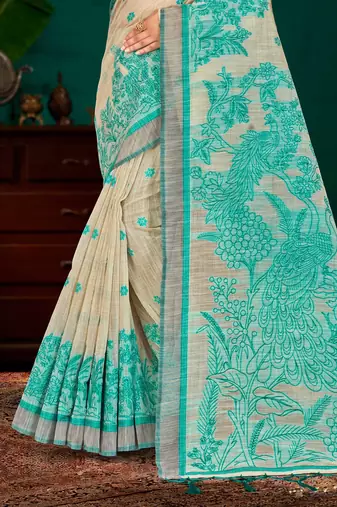 green woven cotton saree with blouse