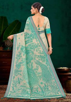 green woven cotton saree with blouse 4