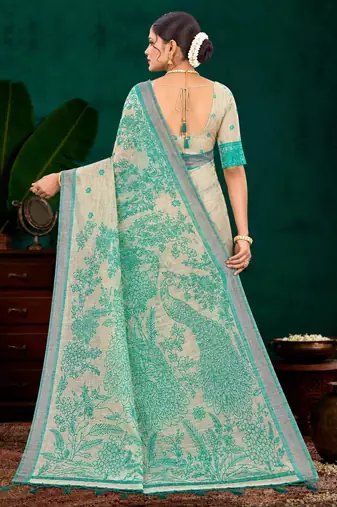 green woven cotton saree with blouse