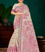 hot pink woven cotton saree with blouse