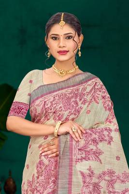 hot pink woven cotton saree with blouse 2