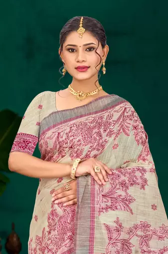 hot pink woven cotton saree with blouse