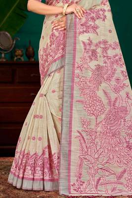 hot pink woven cotton saree with blouse 3