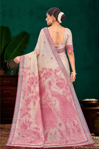 hot pink woven cotton saree with blouse