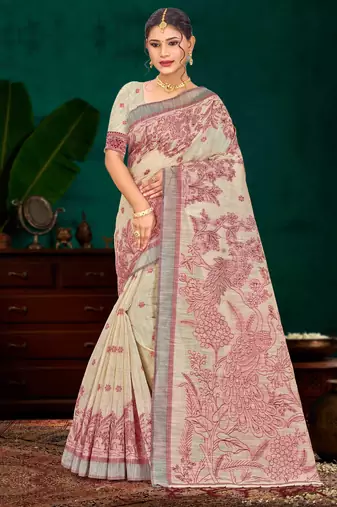 maroon woven cotton saree with blouse
