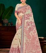 maroon woven cotton saree with blouse