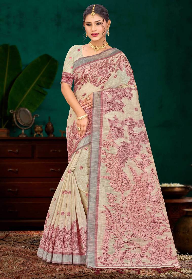 maroon woven cotton saree with blouse
