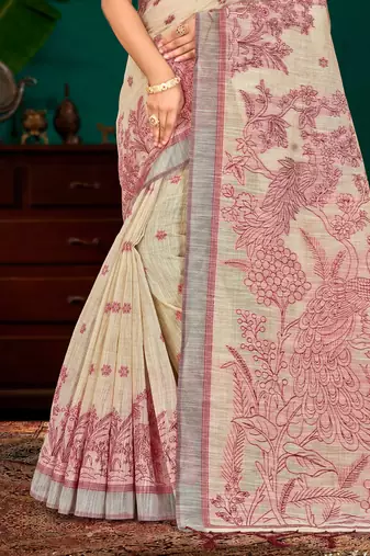 maroon woven cotton saree with blouse