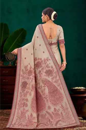 maroon woven cotton saree with blouse