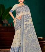 navy blue woven cotton saree with blouse