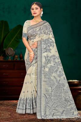 grey woven cotton saree with blouse 1