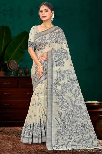 grey woven cotton saree with blouse