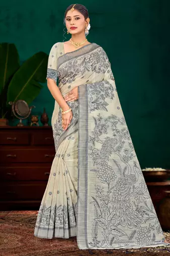 grey woven cotton saree with blouse